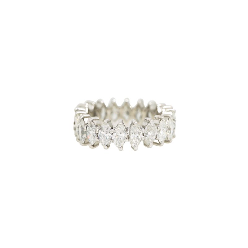 14k White Gold Natural 3.0 Carat Marquise Cut Diamond Eternity Band