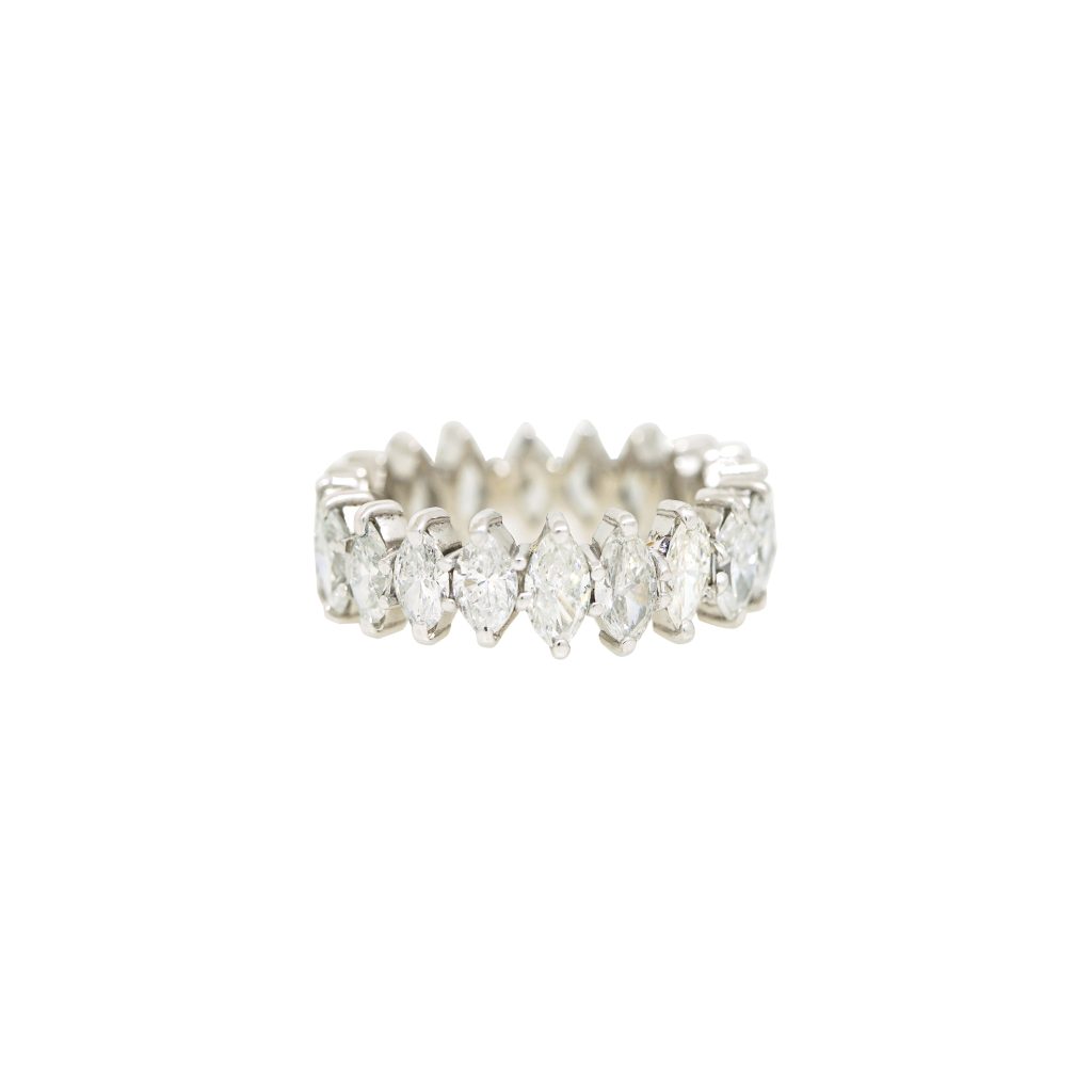 14k White Gold Natural 3.0 Carat Marquise Cut Diamond Eternity Band