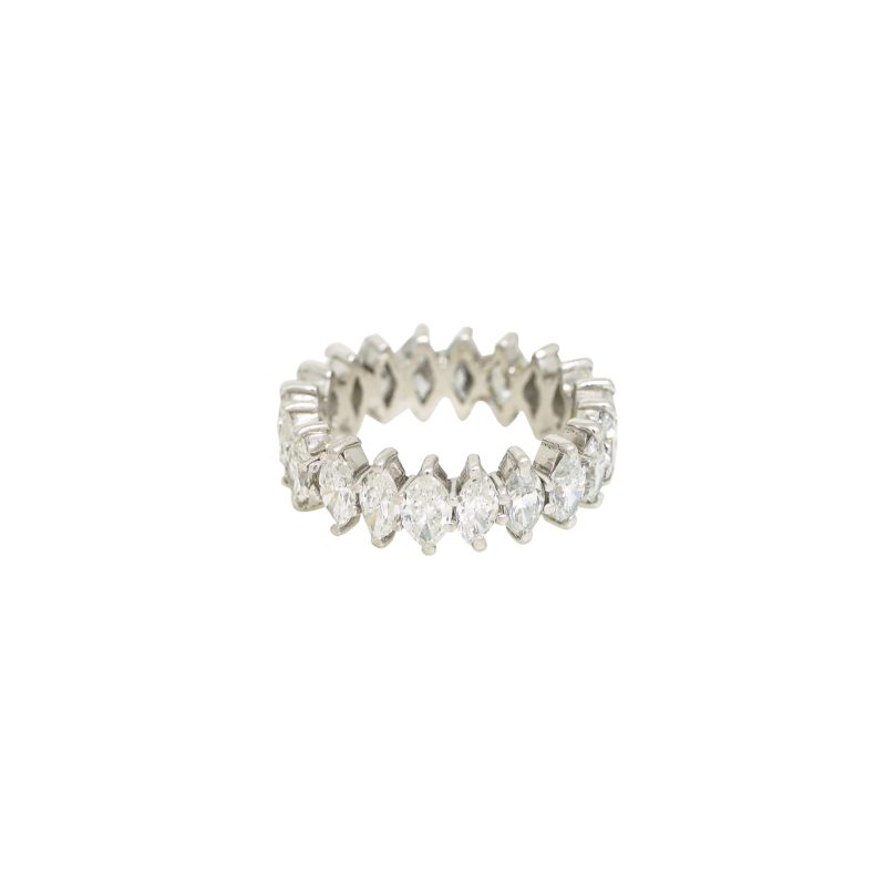 14k White Gold Natural 3.0 Carat Marquise Cut Diamond Eternity Band