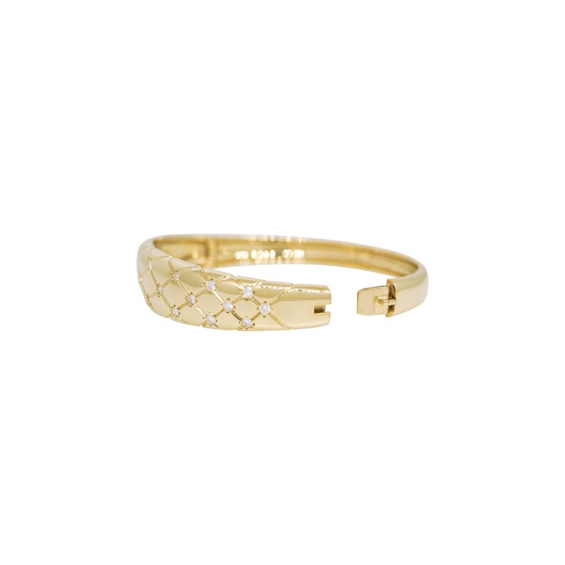 14k Yellow Gold Natural 0.60 Carat Diamond Criss-Cross Pattern Bangle Bracelet