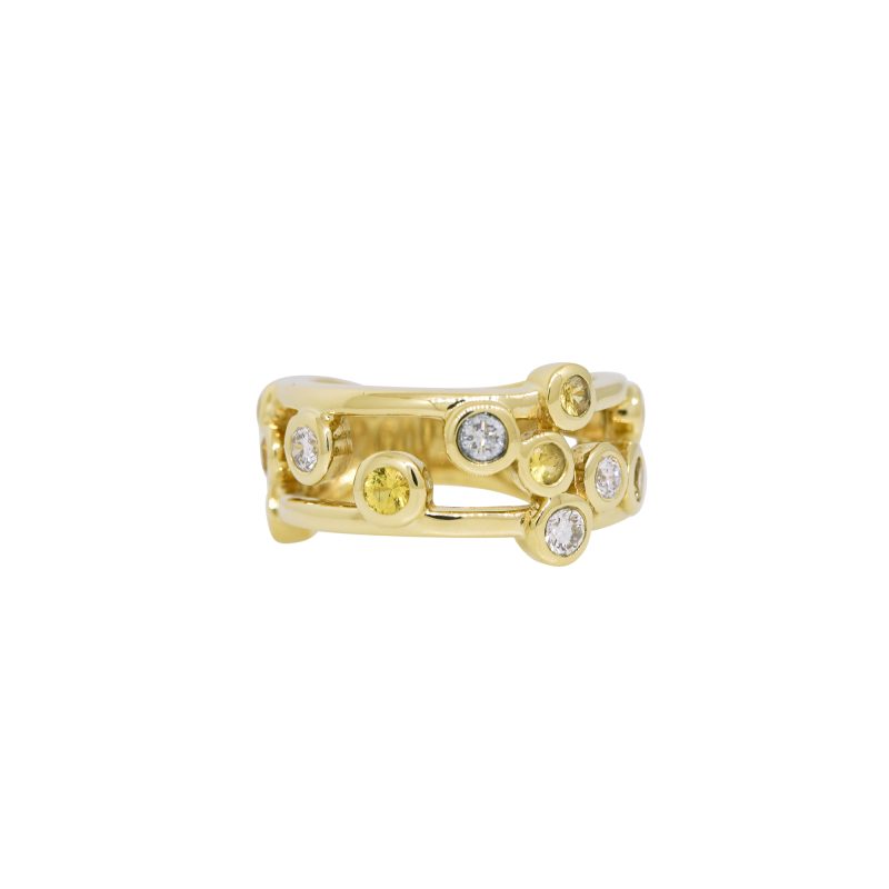 18k Yellow Gold Natural Diamond & Yellow Sapphire Bezel-Set Floating Ring