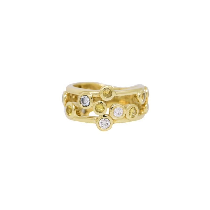 18k Yellow Gold Natural Diamond & Yellow Sapphire Bezel-Set Floating Ring