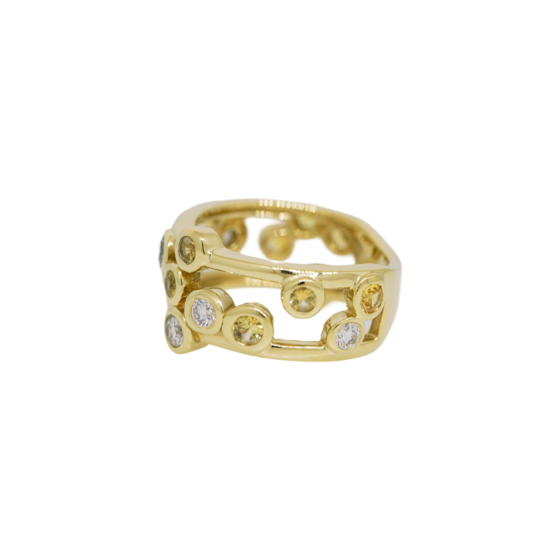 18k Yellow Gold Natural Diamond & Yellow Sapphire Bezel-Set Floating Ring