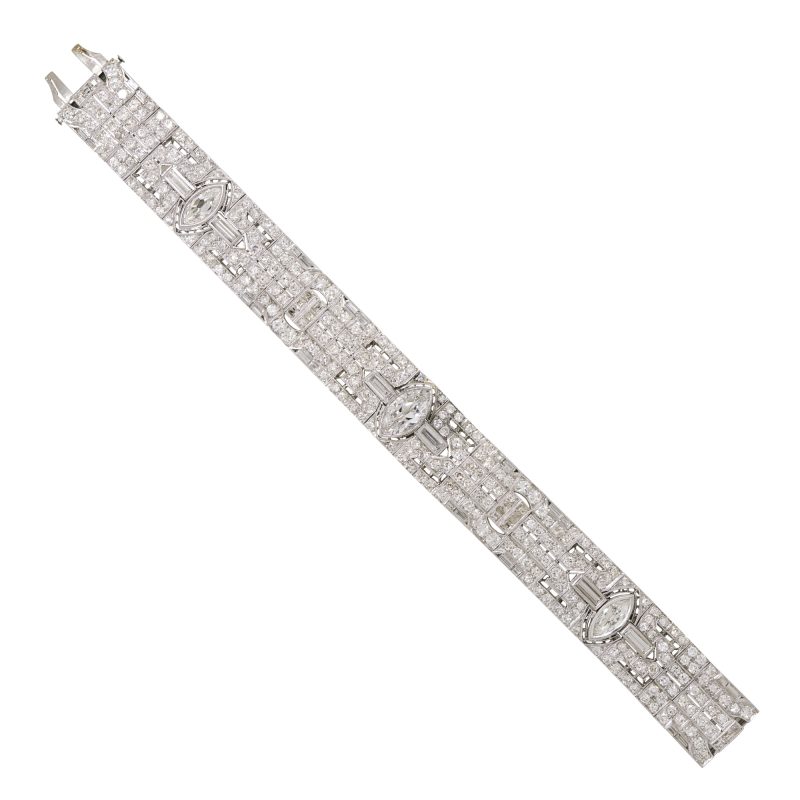 Platinum Natural 20.0 Carat Diamond Art-Deco Style Bracelet