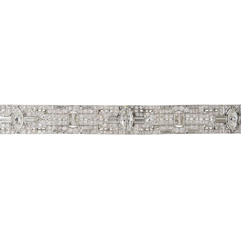 Platinum Natural 20.0 Carat Diamond Art-Deco Style Bracelet