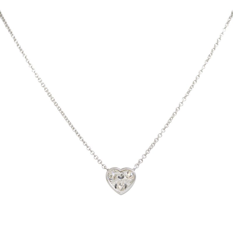 GIA 18k White Gold Natural 1.01 Carat Heart Shape Diamond Floating Necklace