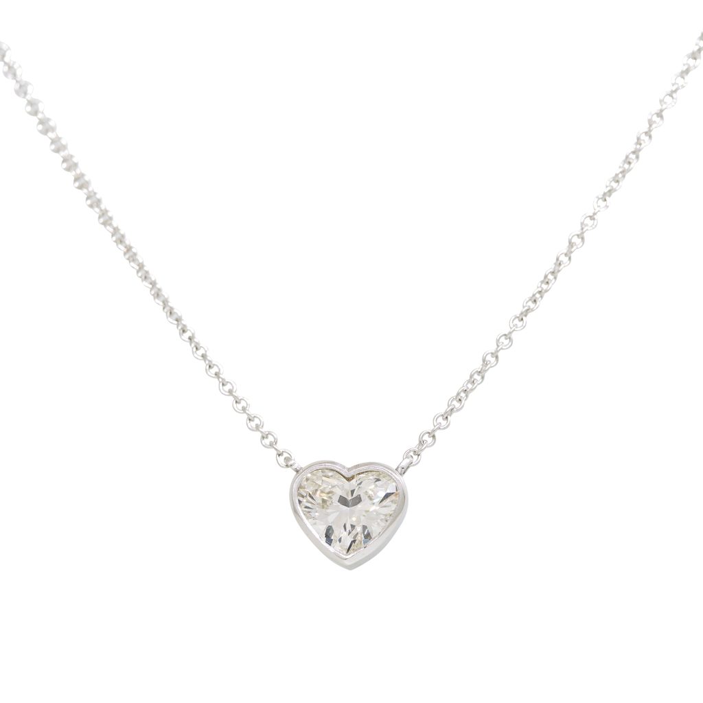 GIA 18k White Gold Natural 1.01 Carat Heart Shape Diamond Floating Necklace