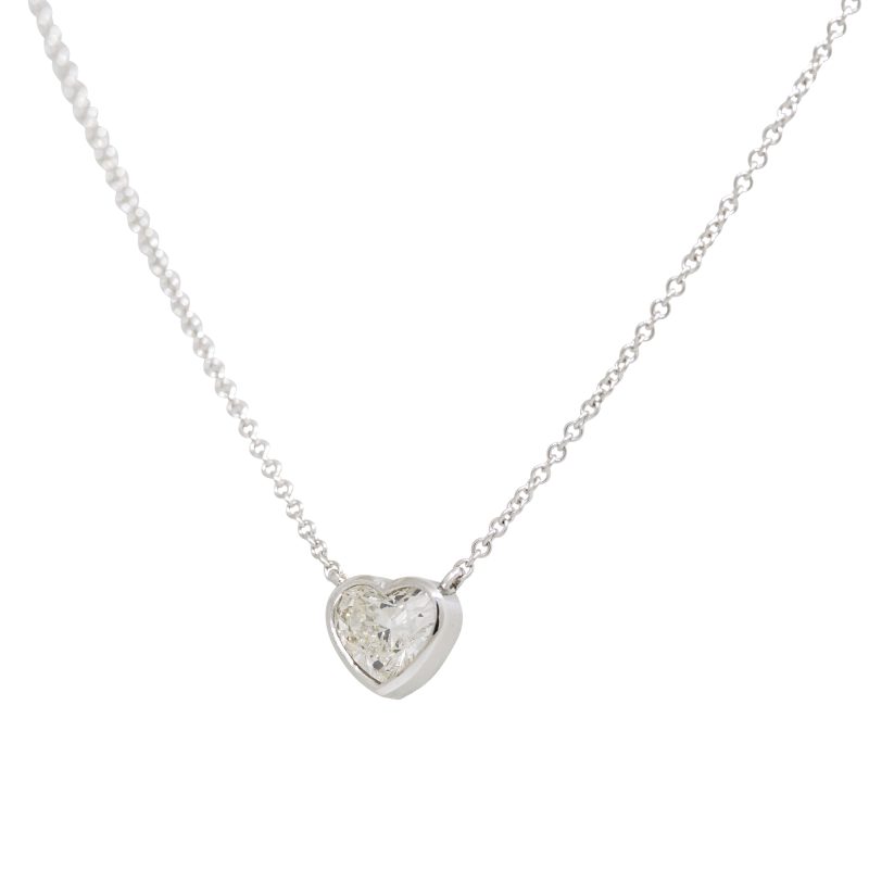 GIA 18k White Gold Natural 1.01 Carat Heart Shape Diamond Floating Necklace