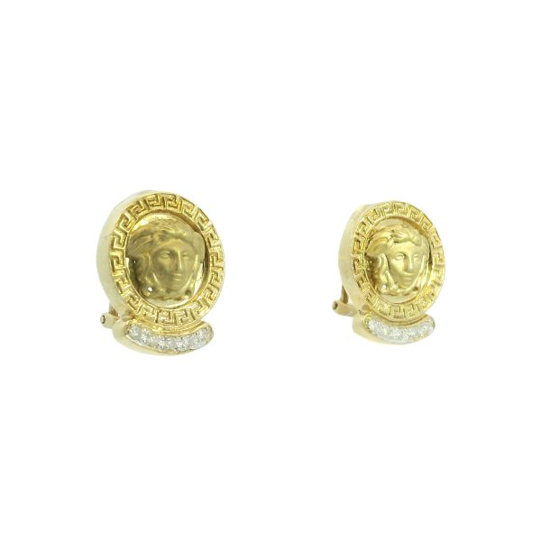 14k Yellow Gold Natural 0.20 Carat Round Brilliant Diamond Medusa Earrings