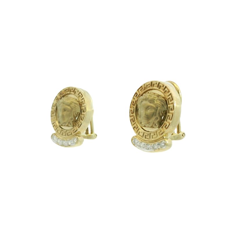 14k Yellow Gold Natural 0.20 Carat Round Brilliant Diamond Medusa Earrings