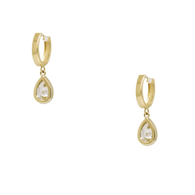 14k Yellow Gold Natural 1.94 Carat Pear-Shape Diamond Huggie Drop Earrings