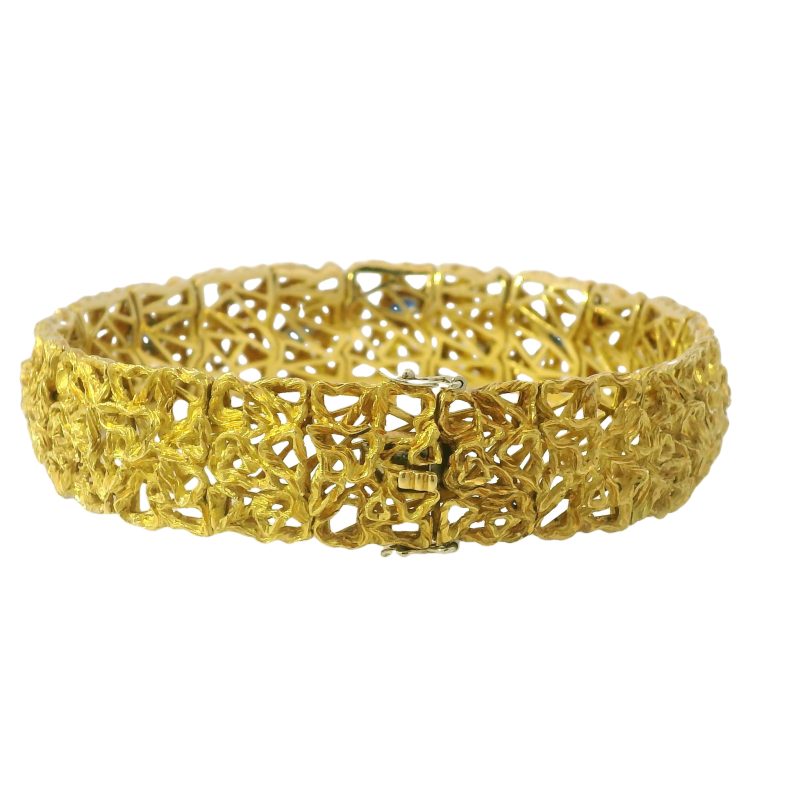 18k Yellow Gold Sapphire & Diamond Open-Work Solid Bracelet