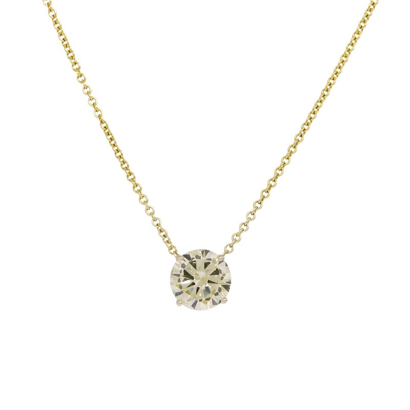 14k Yellow Gold Natural 2.79 Carat Round Brilliant Diamond Floating Necklace