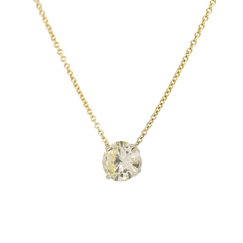 14k Yellow Gold Natural 2.79 Carat Round Brilliant Diamond Floating Necklace