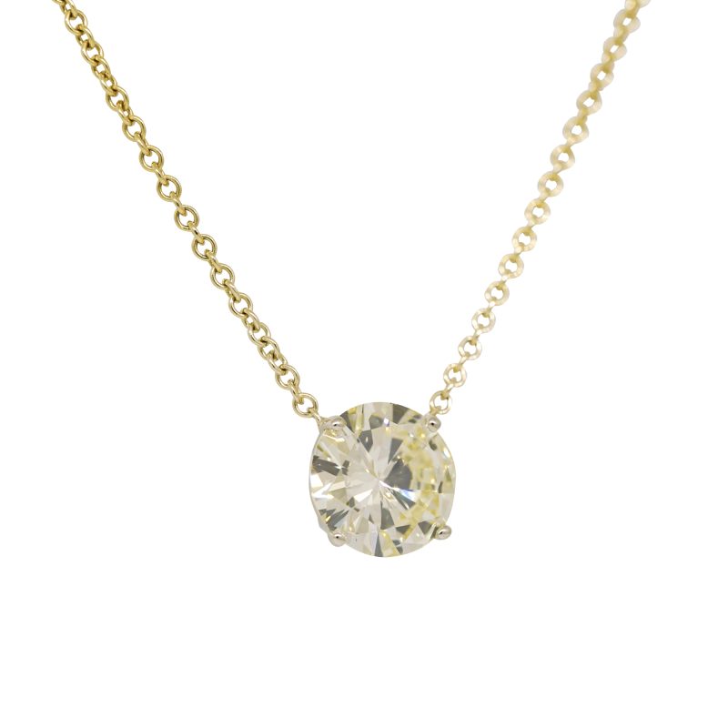 14k Yellow Gold Natural 2.79 Carat Round Brilliant Diamond Floating Necklace