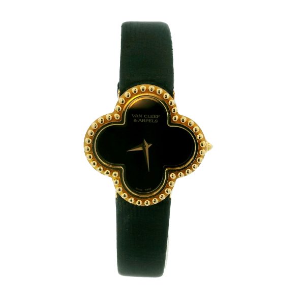 Van Cleef & Arpels Alhambra 18k Yellow Gold Onyx Dial Small Model Watch