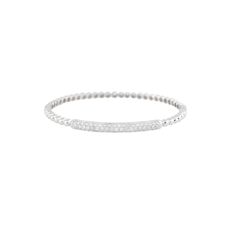 18k White Gold Natural 1.06 Carat Pave Diamond Beaded Bump Bangle