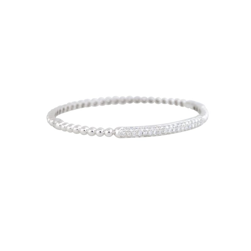 18k White Gold Natural 1.06 Carat Pave Diamond Beaded Bump Bangle