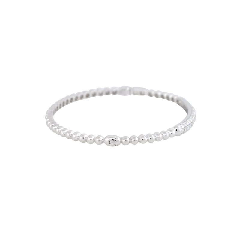 18k White Gold Natural 1.06 Carat Pave Diamond Beaded Bump Bangle