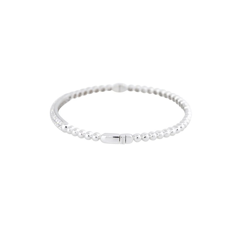 18k White Gold Natural 1.06 Carat Pave Diamond Beaded Bump Bangle