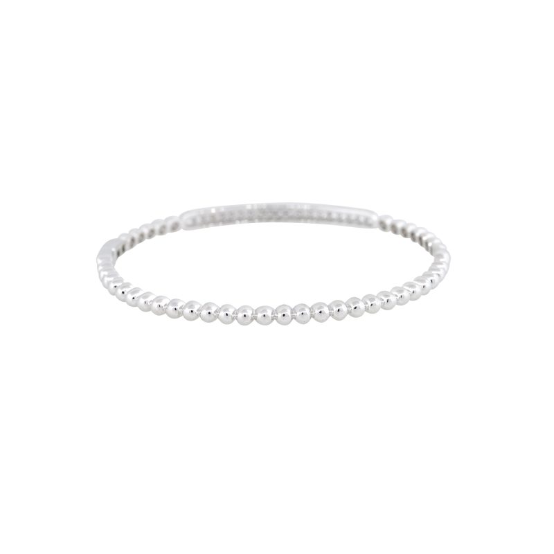 18k White Gold Natural 1.06 Carat Pave Diamond Beaded Bump Bangle