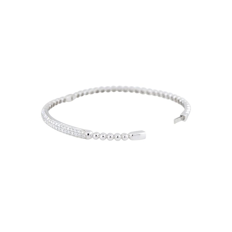 18k White Gold Natural 1.06 Carat Pave Diamond Beaded Bump Bangle