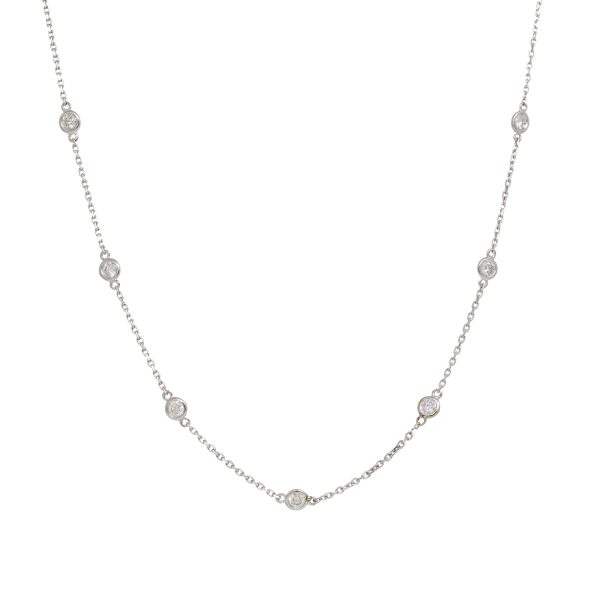 14k White Gold Natural 1.40 Carat Round Brilliant Cut Diamonds By The Yard Necklace