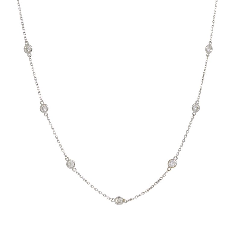 14k White Gold Natural 1.40 Carat Round Brilliant Cut Diamonds By The Yard Necklace