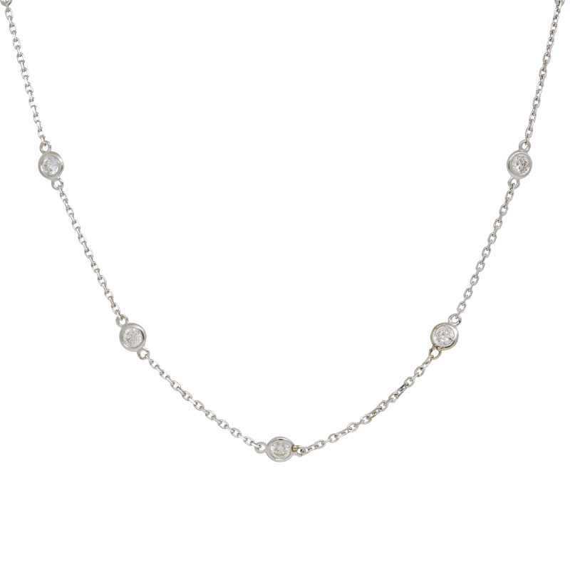 14k White Gold Natural 1.40 Carat Round Brilliant Cut Diamonds By The Yard Necklace