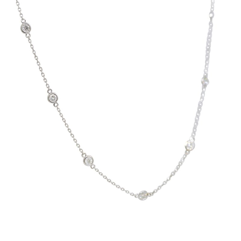 14k White Gold Natural 1.40 Carat Round Brilliant Cut Diamonds By The Yard Necklace