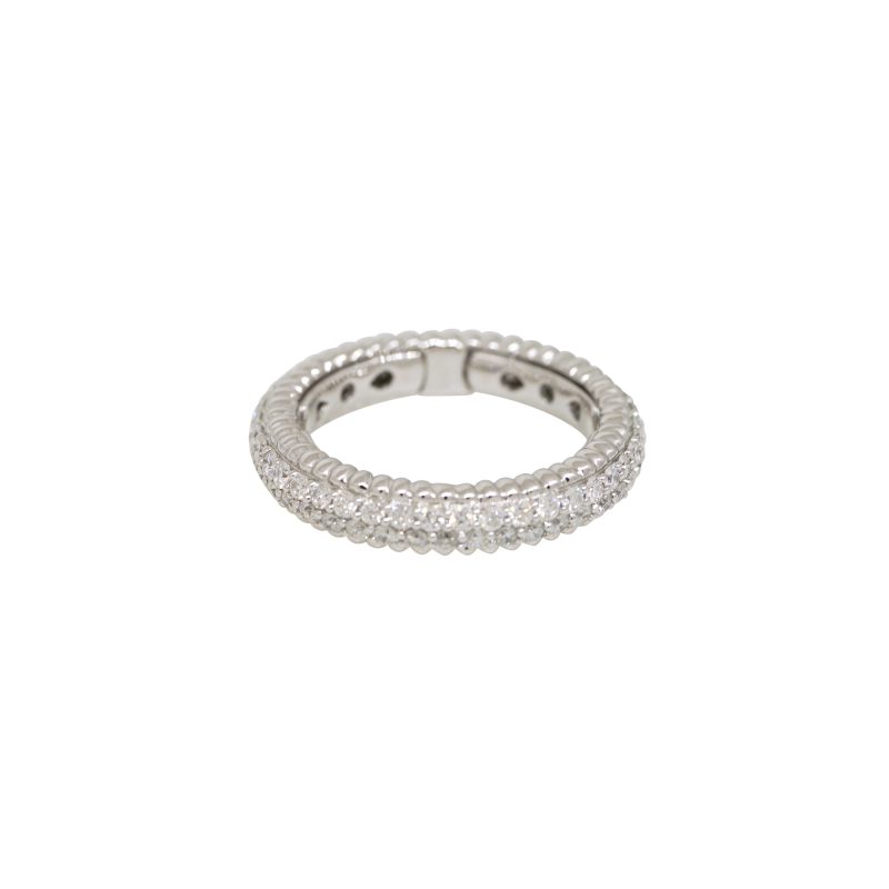 14k White Gold Natural 1.25 Carat Round Brilliant Cut Diamond Ribbed Eternity Band