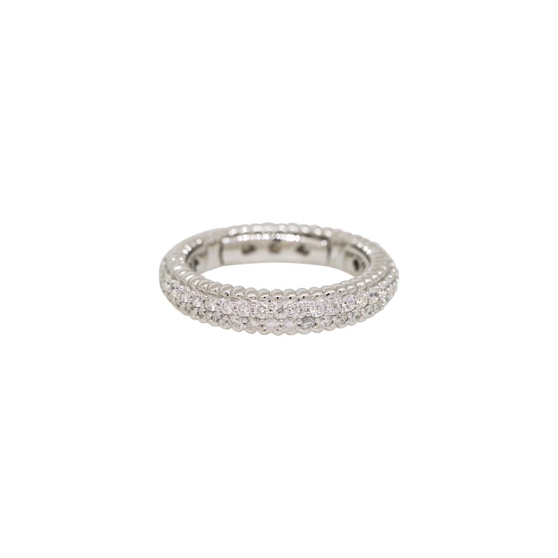 14k White Gold Natural 1.25 Carat Round Brilliant Cut Diamond Ribbed Eternity Band