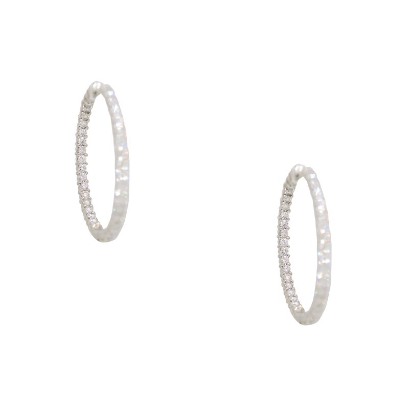 Roberto Coin 18k White Gold Natural 3.43 Carat Diamond Inside-Out Hoop Earrings