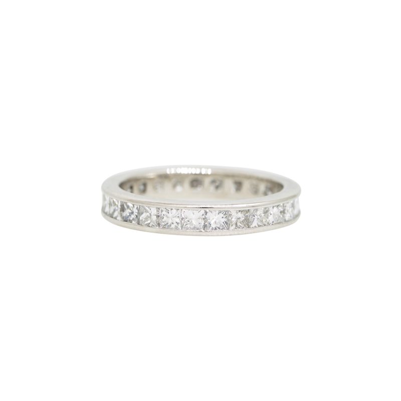 14k White Gold Natural 2.10 Carat Princess Cut Diamond Eternity Band