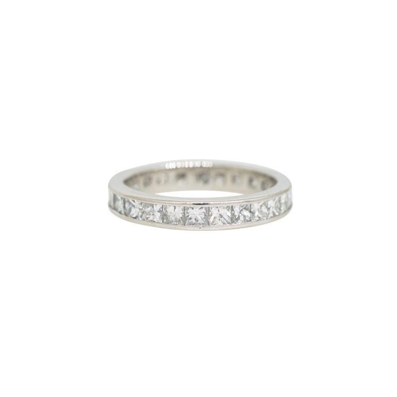 14k White Gold Natural 2.10 Carat Princess Cut Diamond Eternity Band