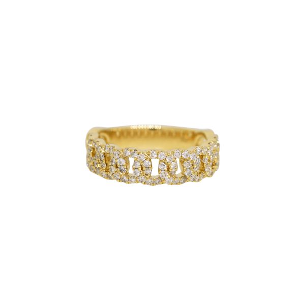 18k Yellow Gold Natural 0.60 Carat Diamond Pave Cuban Link Fashion Ring