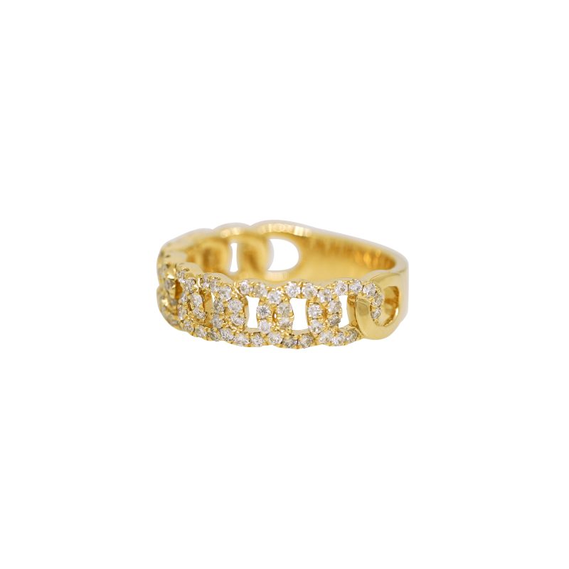 18k Yellow Gold Natural 0.60 Carat Diamond Pave Cuban Link Fashion Ring