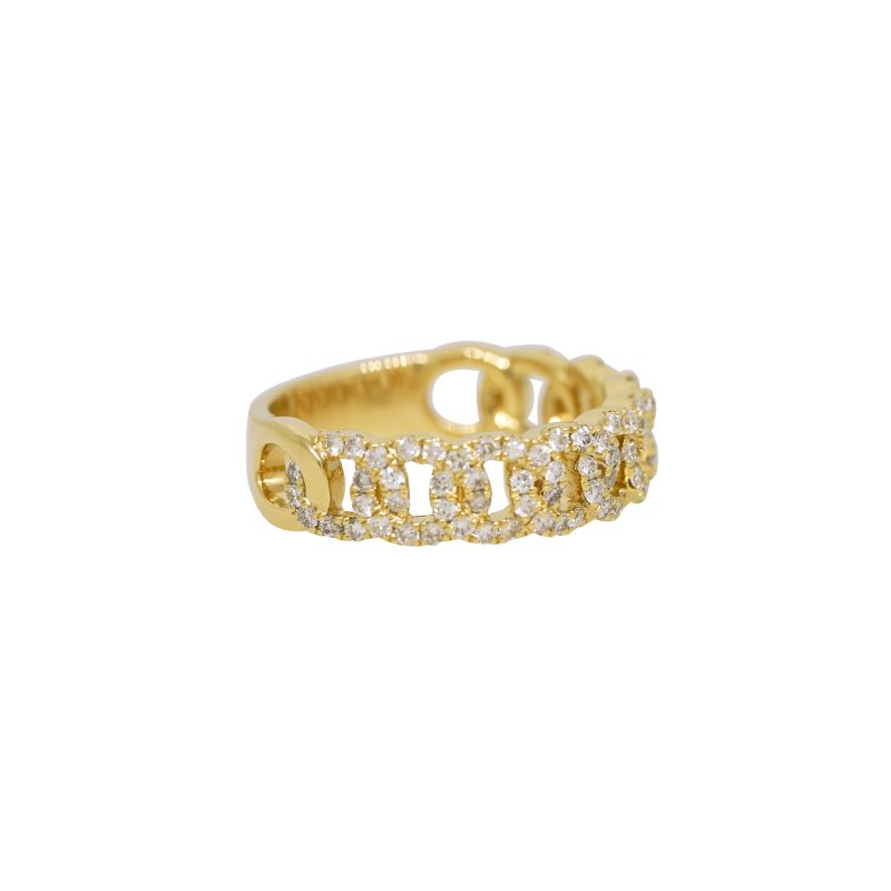 18k Yellow Gold Natural 0.60 Carat Diamond Pave Cuban Link Fashion Ring