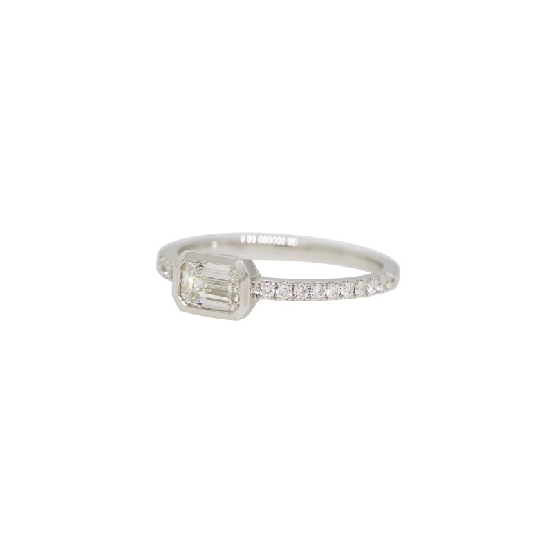 18k White Gold Natural 0.50 Carat Emerald Cut Diamond Bezel Set Fashion Ring