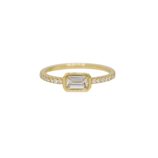 18k Yellow Gold Natural 0.50 Carat Emerald Cut Diamond Fashion Ring