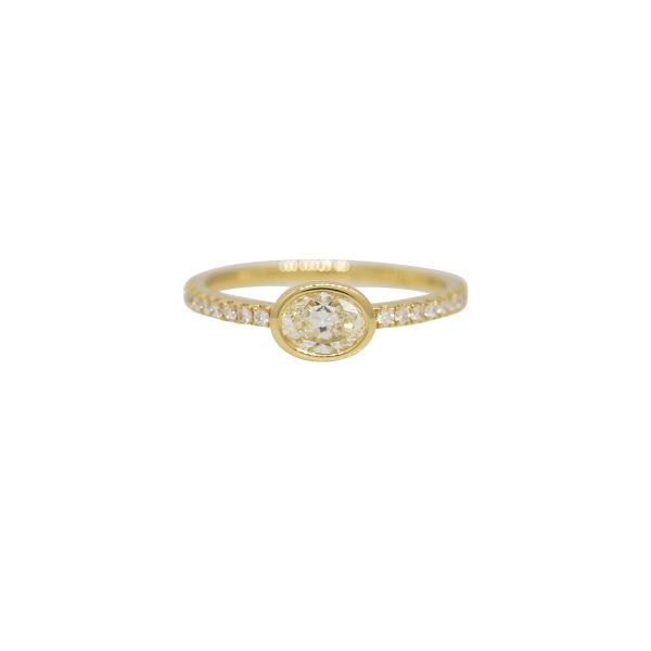 18k Yellow Gold Natural 0.48 Carat Oval Shape Diamond Bezel Set Fashion Ring