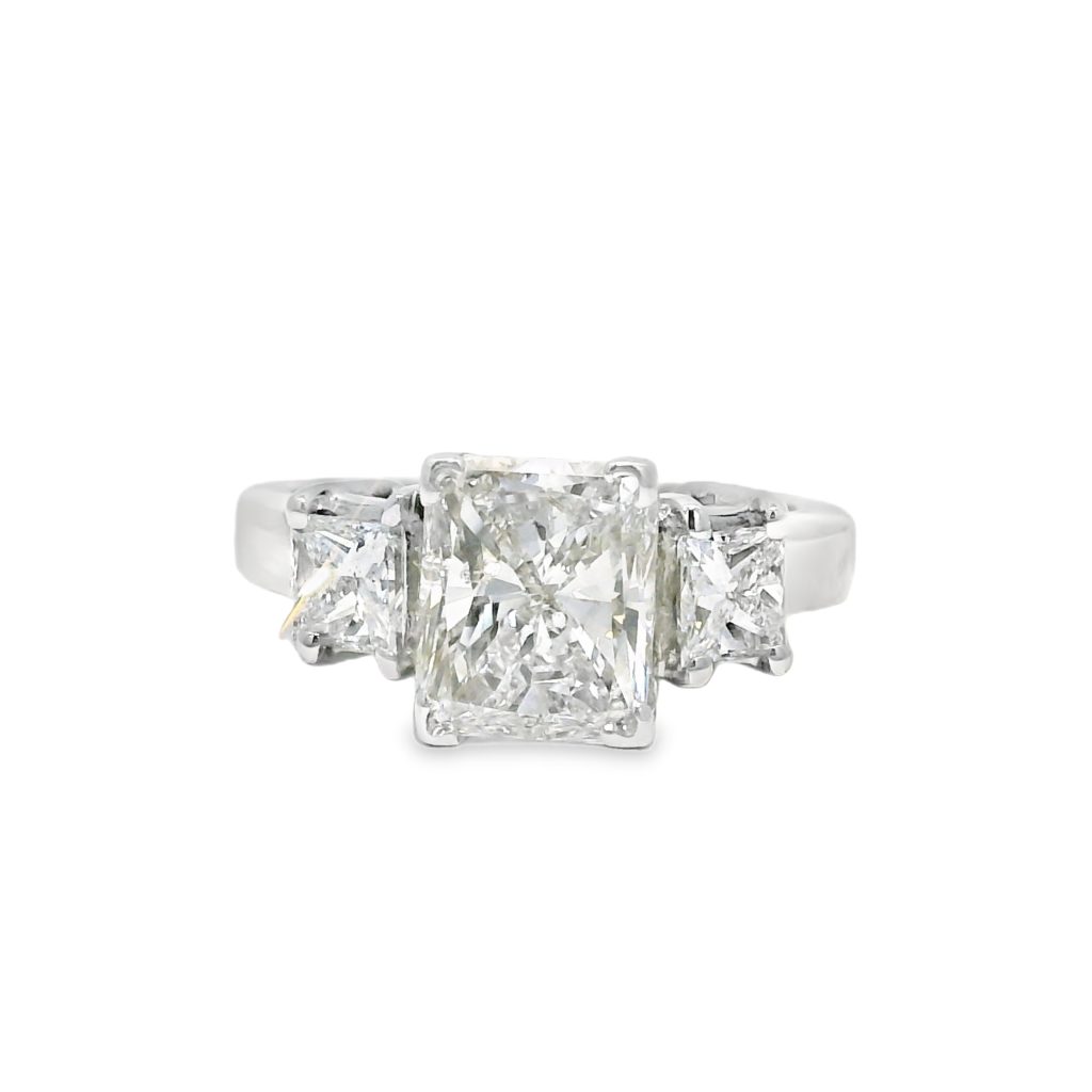18k White Gold Natural 2.00 Carat Radiant Cut Diamond 3 Stone Engagement Ring