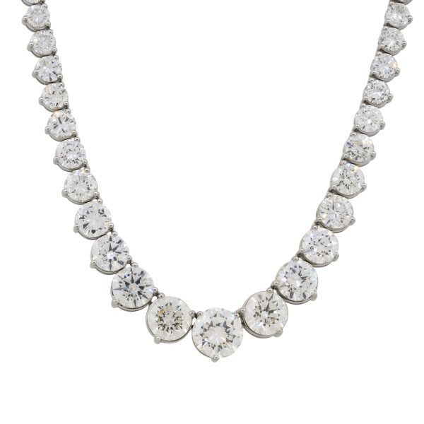 Platinum Natural 33.09 Carat Round Brilliant Graduated Diamond Tennis Necklace