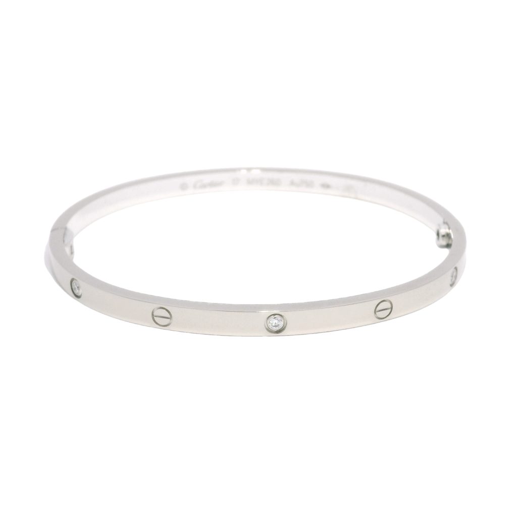 Cartier LOVE 18k White Gold 6 Diamond Size 17 Thin Model Bracelet