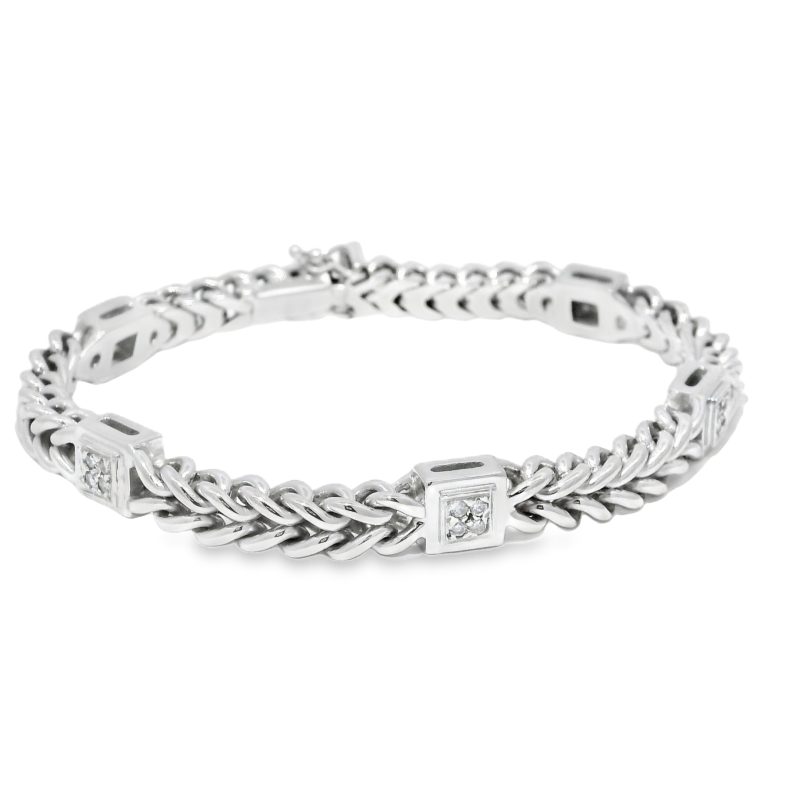 18k White Gold Natural 0.30 Carat Diamond 5-Station Woven Link Bracelet
