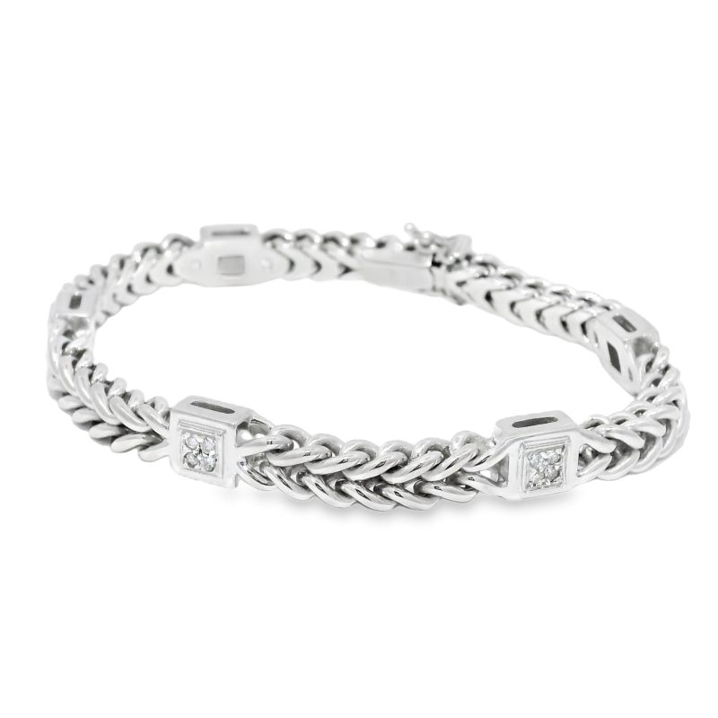 18k White Gold Natural 0.30 Carat Diamond 5-Station Woven Link Bracelet
