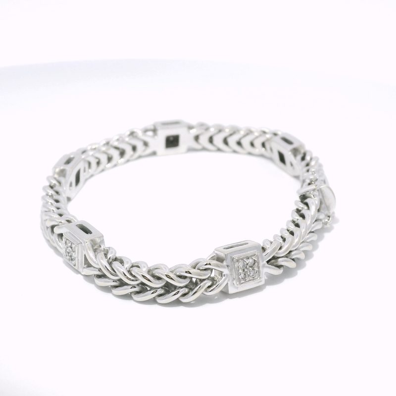 18k White Gold Natural 0.30 Carat Diamond 5-Station Woven Link Bracelet