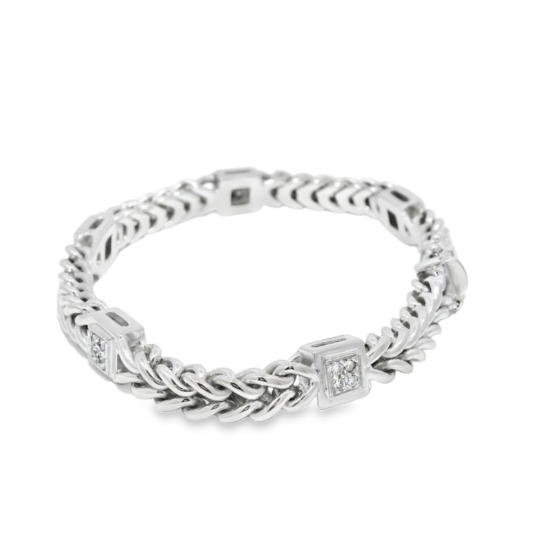18k White Gold Natural 0.30 Carat Diamond 5-Station Woven Link Bracelet