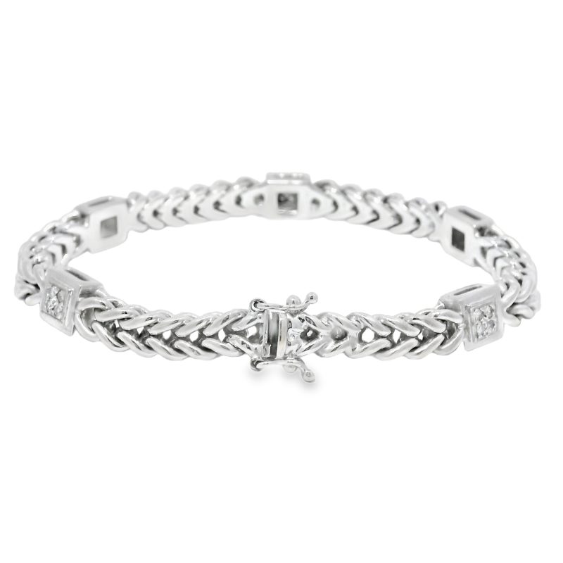 18k White Gold Natural 0.30 Carat Diamond 5-Station Woven Link Bracelet