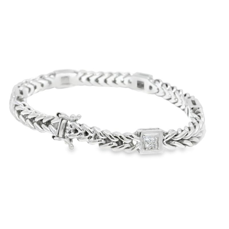 18k White Gold Natural 0.30 Carat Diamond 5-Station Woven Link Bracelet